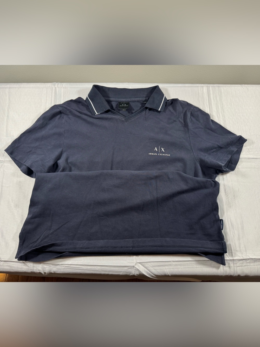 Armani Exchange Navy Polo with White Tipped Collar